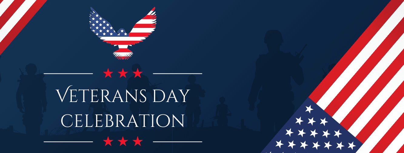 Website banner for the Veterans Day Celebration hosted by Liberty Parks & Rec