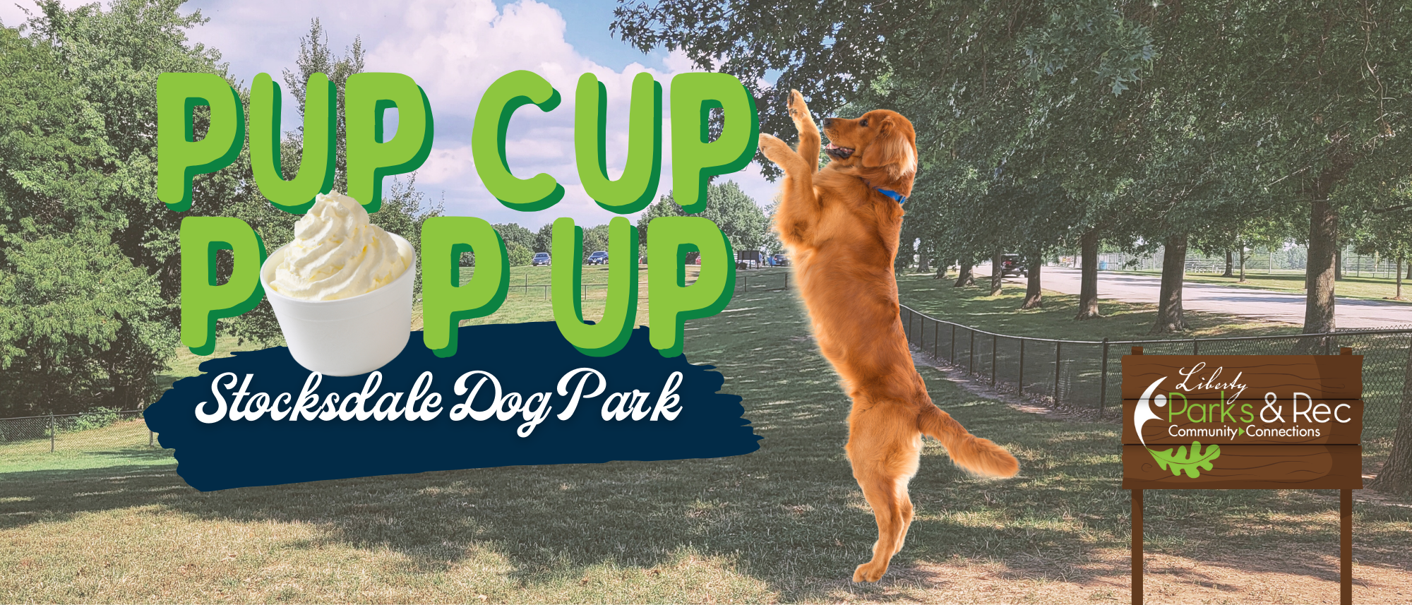Graphic for the "Pup Cup Pop Up" event at Stocksdale Park
