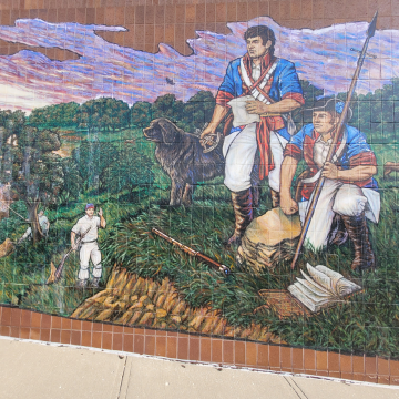 Photo of the Lewis and Clark Mural at the corner of Mill and Water Streets