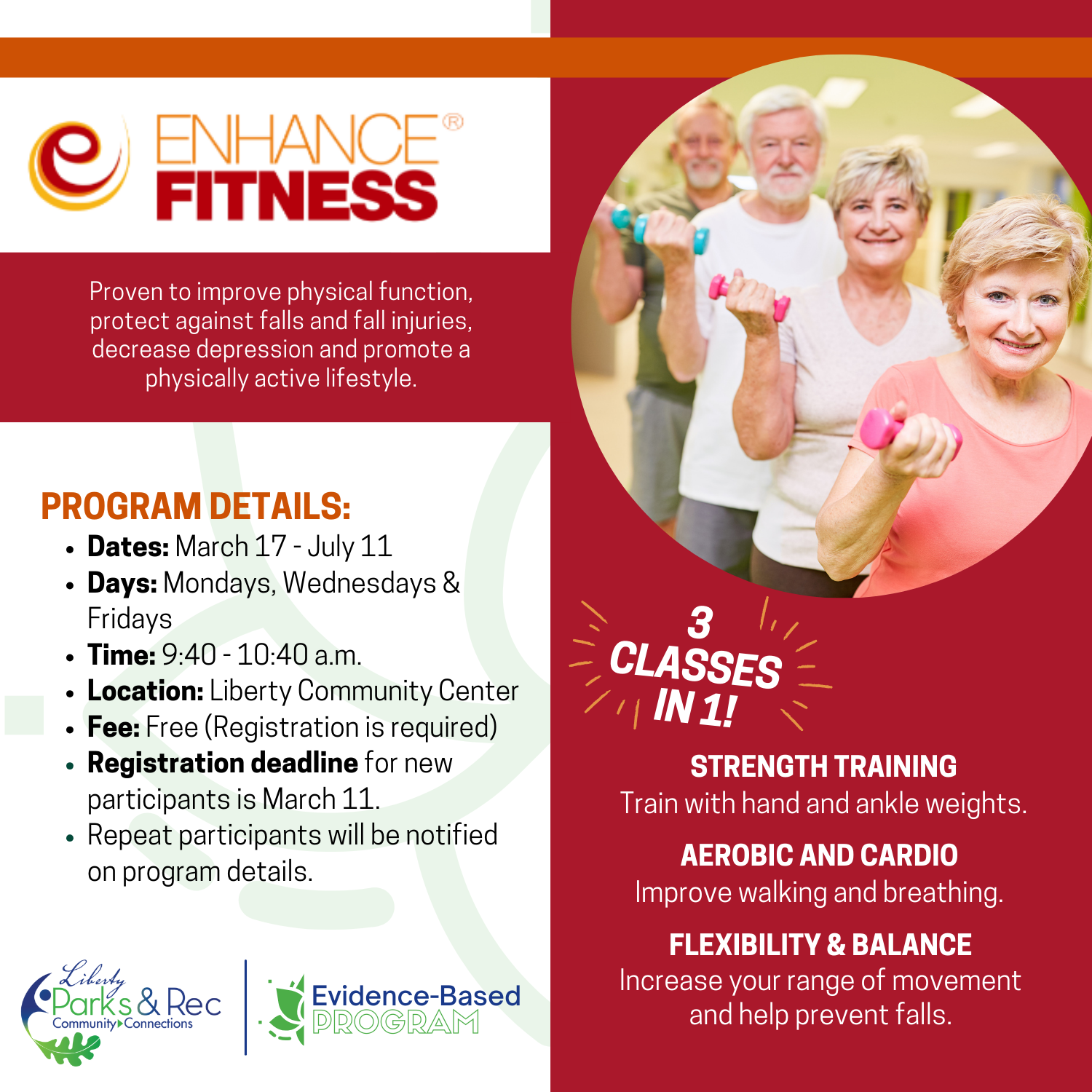 Enhance Fitness, Older people lifting dumbbell weights