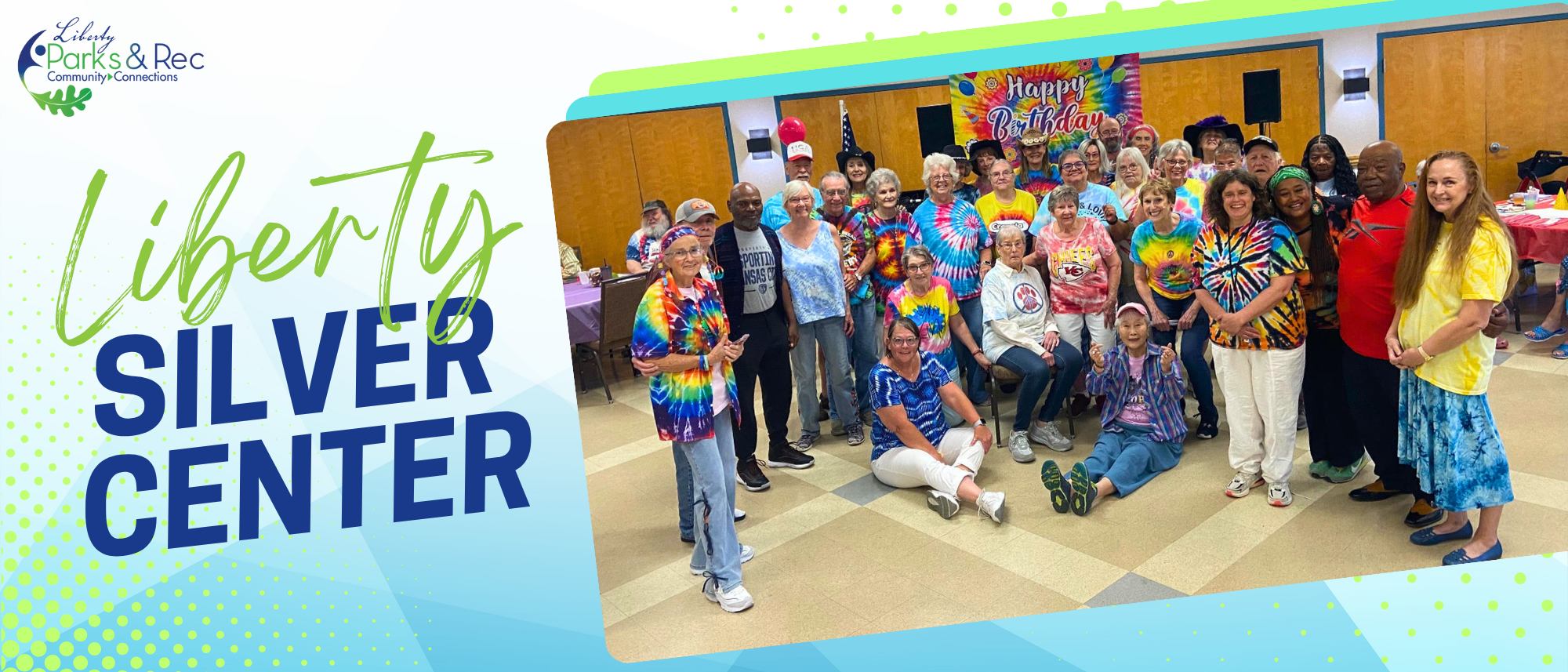 Liberty Silver Center, several people wearing tie dye at a birthday party celebration